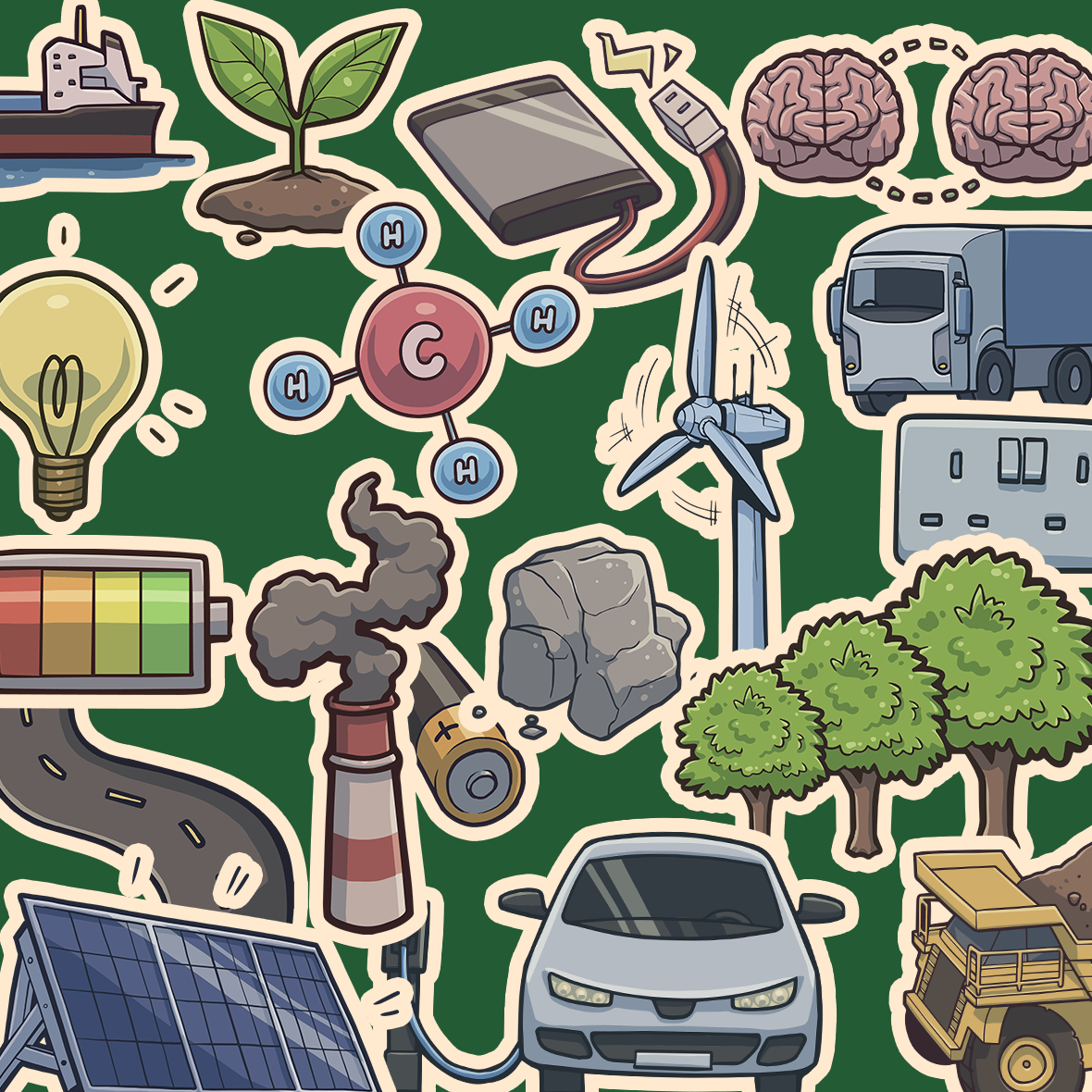 Industrial, Mining and Green Transition – Illustrated Education Icon Pack