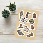 Birds, Reptiles and Amphibians - 10 Unique Illustrated Animal Designs - Vinyl Sticker Sheet